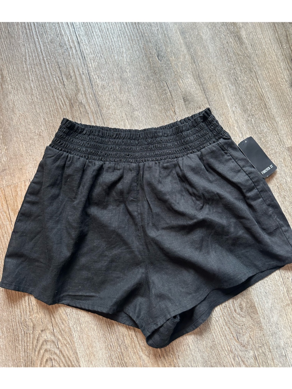 NWT Black Smocked Waist Linen-Blend Women’s Shorts